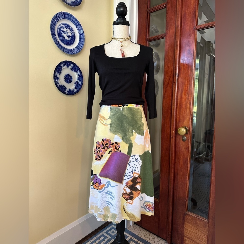 Casual Studio | Colorful Artsy Abstract Print Midi Skirt, Size S